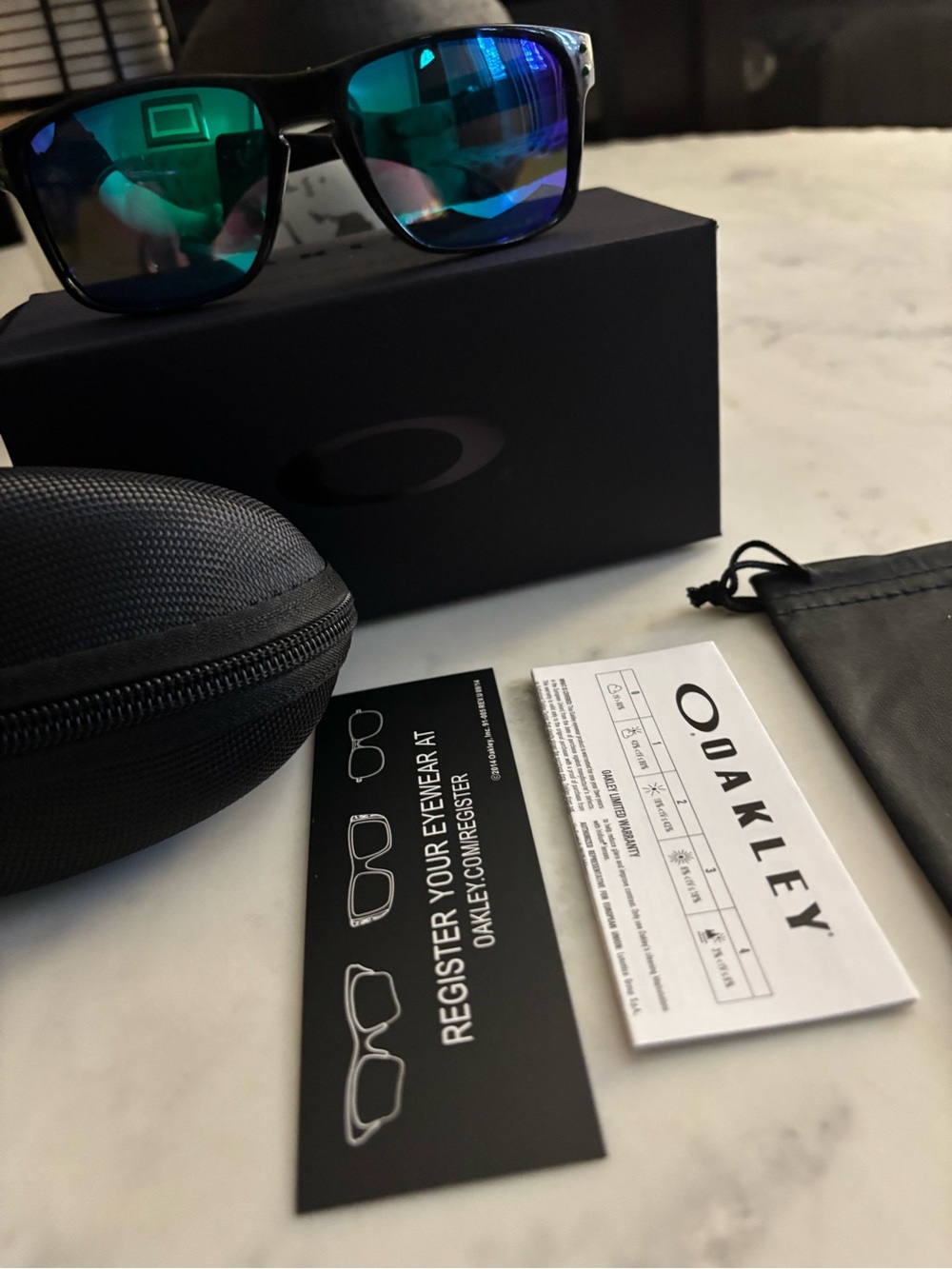 Oakley Holbrook Black Frame Sunglasses with Teal-Blue Mirrored Lenses